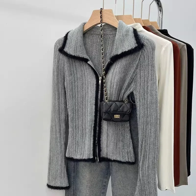 

2025 Cardigan Women's Inner Wear Gradient Color Autumn/Winter New Vintage American Style Lapel Top Sweater Knit Base