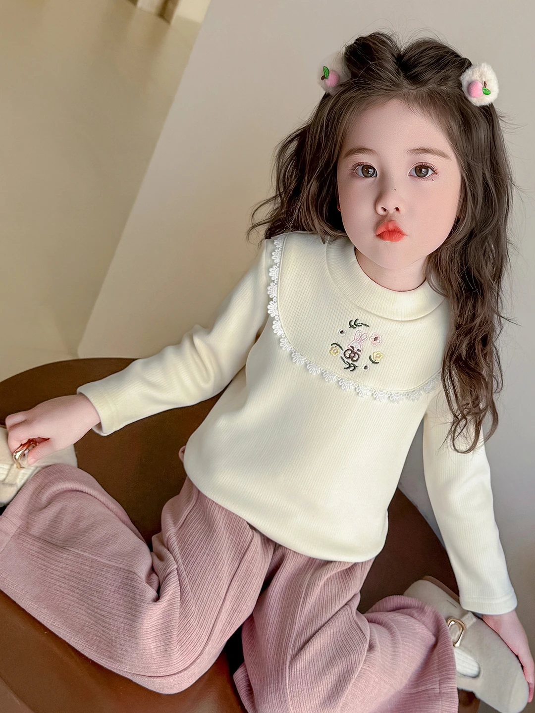 

Thiened Fce Теплая основа для девочек New Faion с рюшами и кроликом, бархатная теплая внутренняя одежда, топ, прямая трубка, Sle