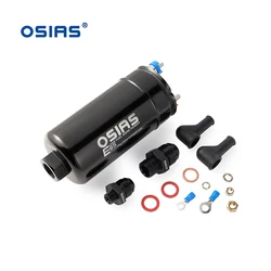 OSIAS 380LPH Inline External Fuel Pump 10AN Inlet + 8AN Outlet 044 Check Vavle Carbon brush and Carbon Commutator made,E85 Fit