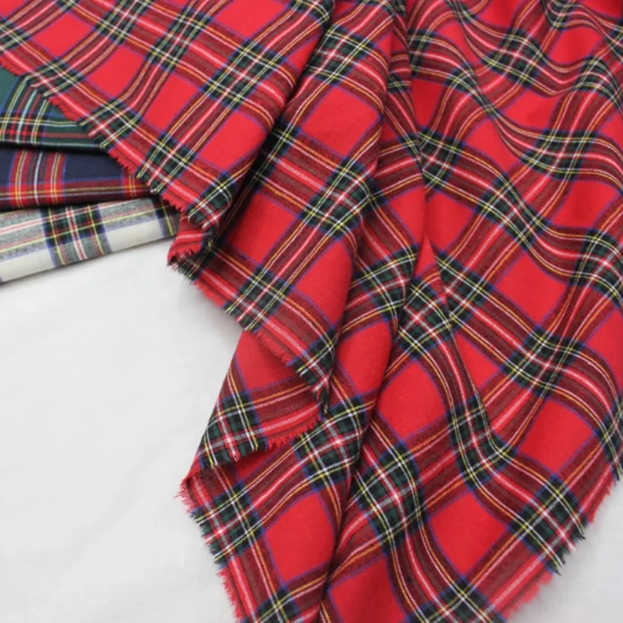 Medium Thick Scottish Checks Polyester Cotton Fabric for Sewing Ladies Skirt School Uniform Skirt Fabric Christmas Decorations