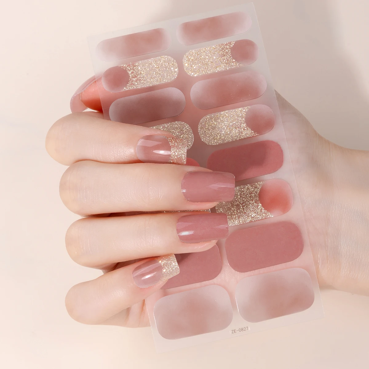 16Tips Full Cover French Nail Polish Strips Gradient Glitter Nail Stickers Self Adhesive Manicure Decoration Nail Art Decals