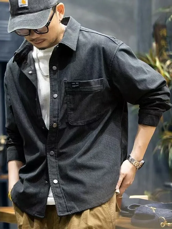 High-End Men's Corduroy Shirt Soft Plush Long Sleeve Casual Spring Autumn Fashion Brand Male Model Comfortable Warmth Classic