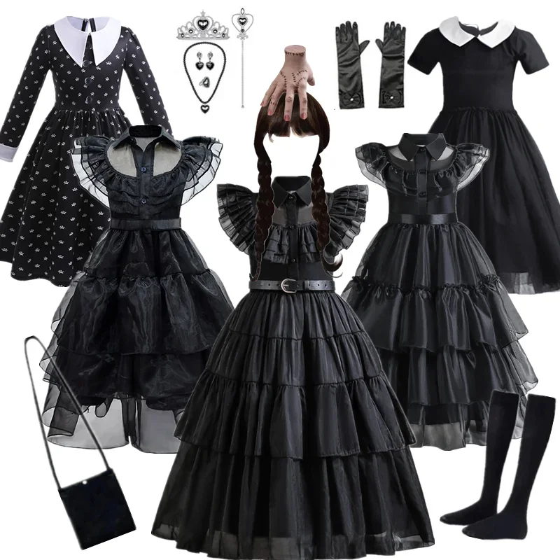 Wednesday Girl Costume for Carnival Black Theme Party Cosplay Dresses Birthday Evening Kids Clothes Gothic 3-10Y Child Vestidos