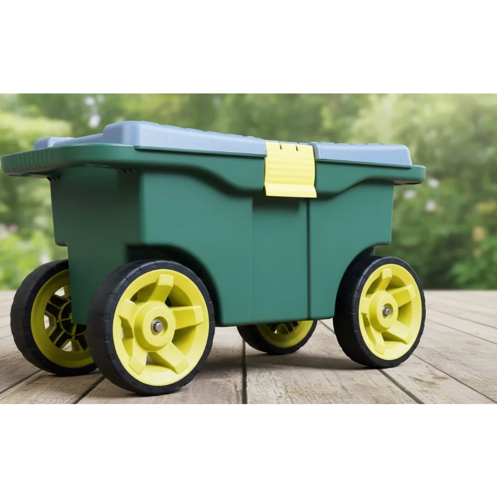 

Garden Cart Scooter with Bench Seat & Tool Tray - Rolling Storage for Weeding Planting Gardening Outdoor Work
