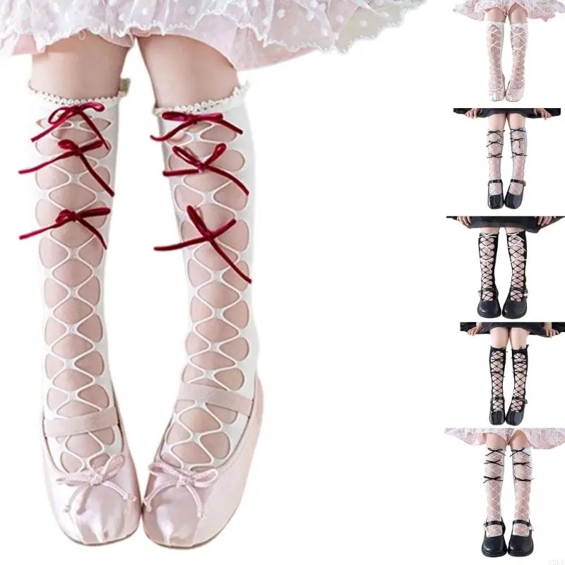 Pair Girls Lovely Bows Mesh Stockings Breathable Stacked Socks Lace Bowknot Ankle Socks for Dress Up & Parties Gift A2UB