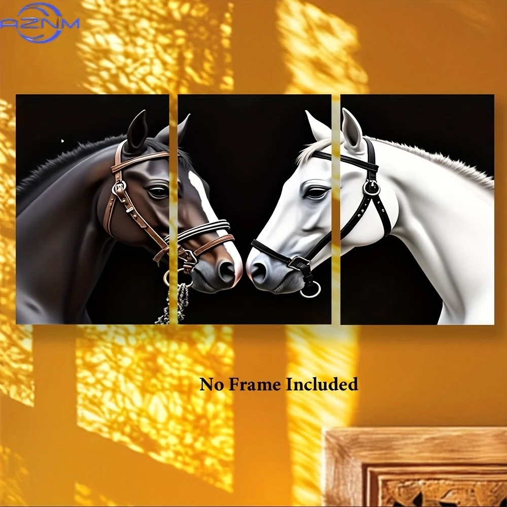[JIT]Poster and printed materials, 3pcs, Canvas painting--Framless, Several horses stood beside each, Wall Art for Home, Office,