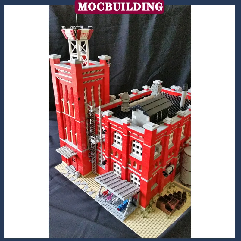 Big Old Red Factory Industrial Model Building Block Assembly MOC Town House Assembly Collection Series Educational Toys