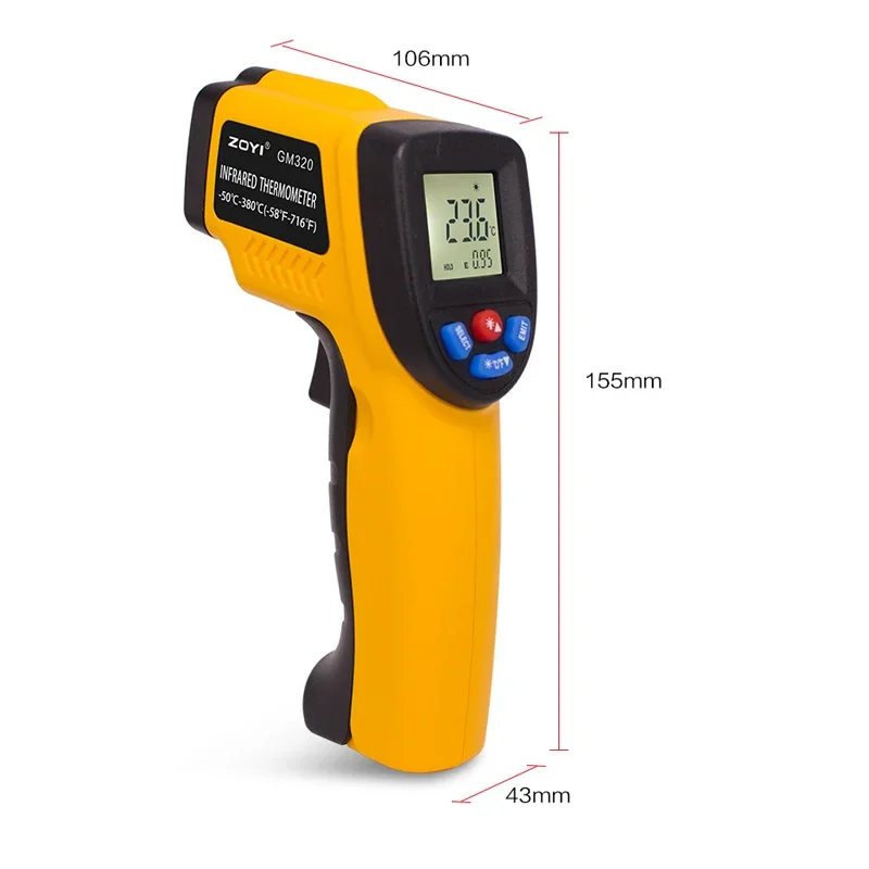 Thermomètre infrarouge, pistolet de température portable pour la cuisson, four à pizza, grill et moteur - Lecteur de température de surface laser