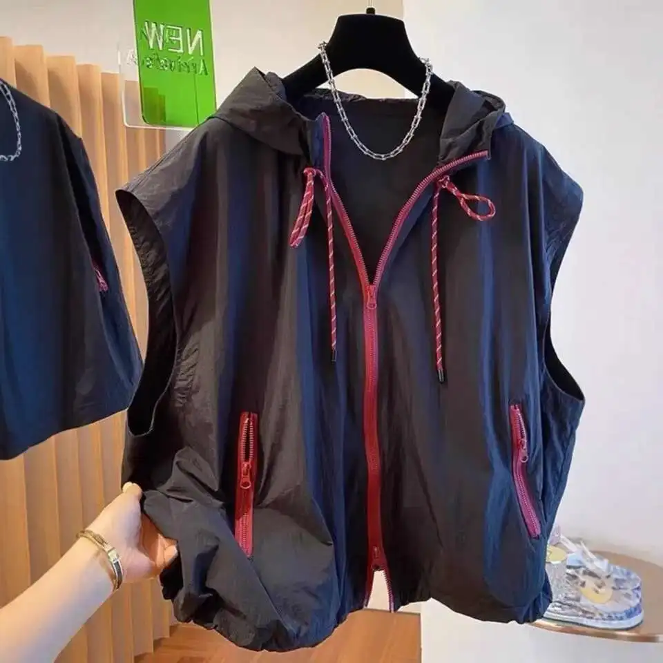 

Plus Size Hooded Sleeveless Vest 2025 Women's Summer Thin Sports Quick-Dry Couple's Sun Protection Jacket Top 2