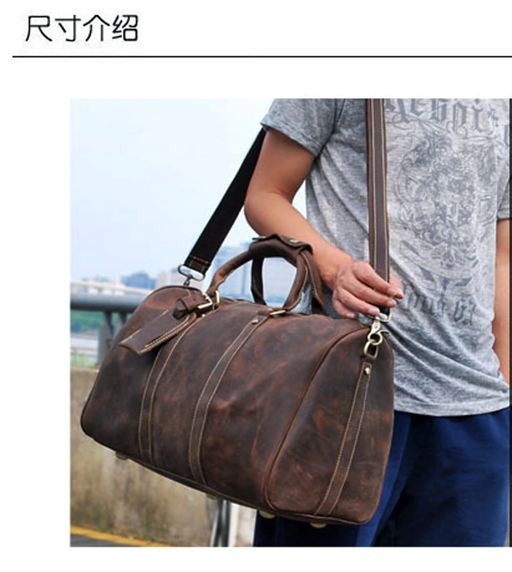 Vintage Crazy Horse Genuine Leather Travel bag Men Duffel Bag Luggage Travel Bag Large Men Leather Duffle Bag Weekend Tote Big