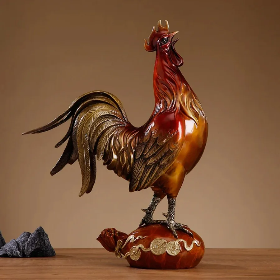 

All-copper Rooster Statue Brass Auspicious Ornament Carved Golden Chicken Living Room Office Decor Exquisite Business Gift