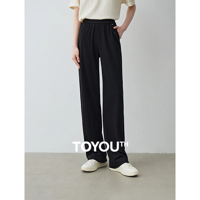 TOYOUTH Women Casual Pants 2024 Summer New Elastic Waistband Lazy Casual Straight Leg Pants