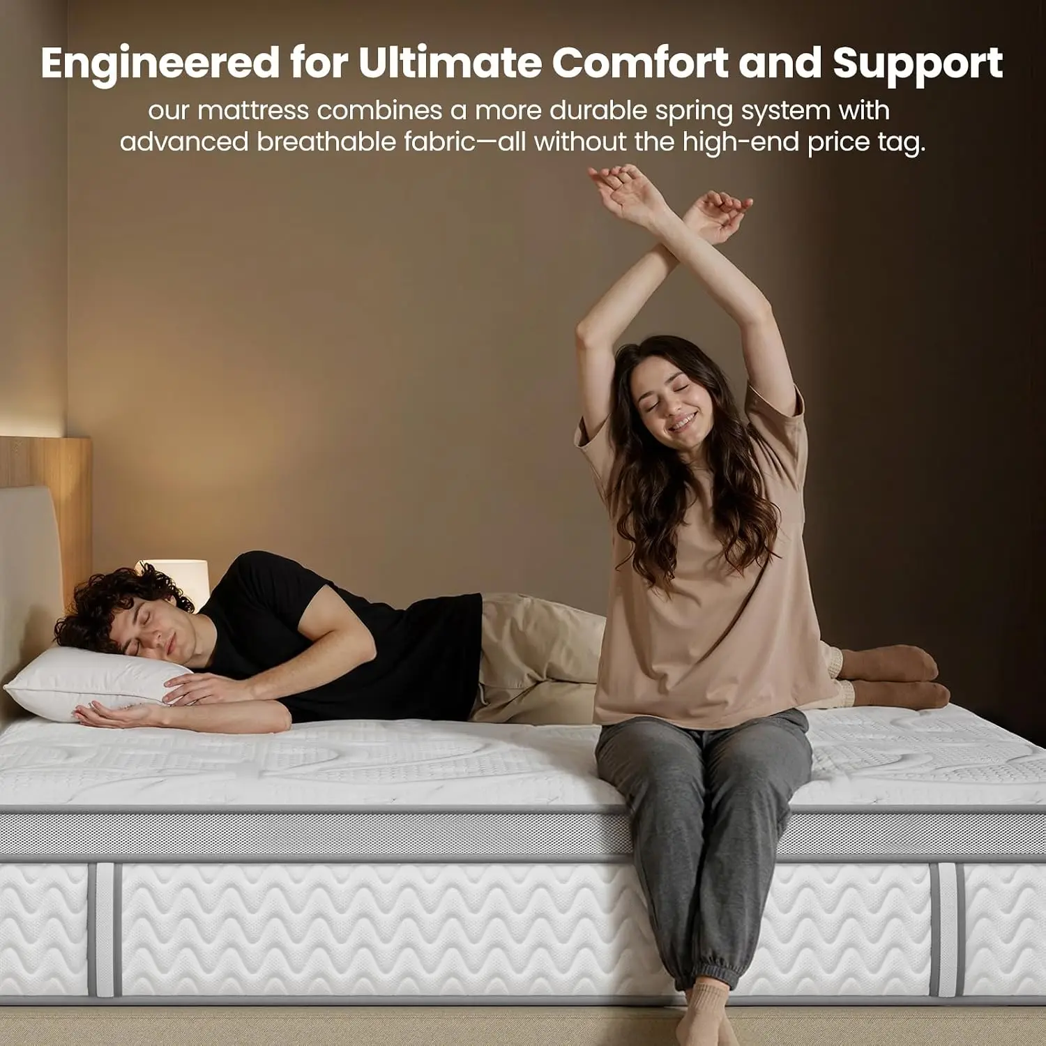 Firm Deep Sleep Hybrid Cooling Mattress Pain Relieving for Back and Side Sleepers Compressed Bed in a Box