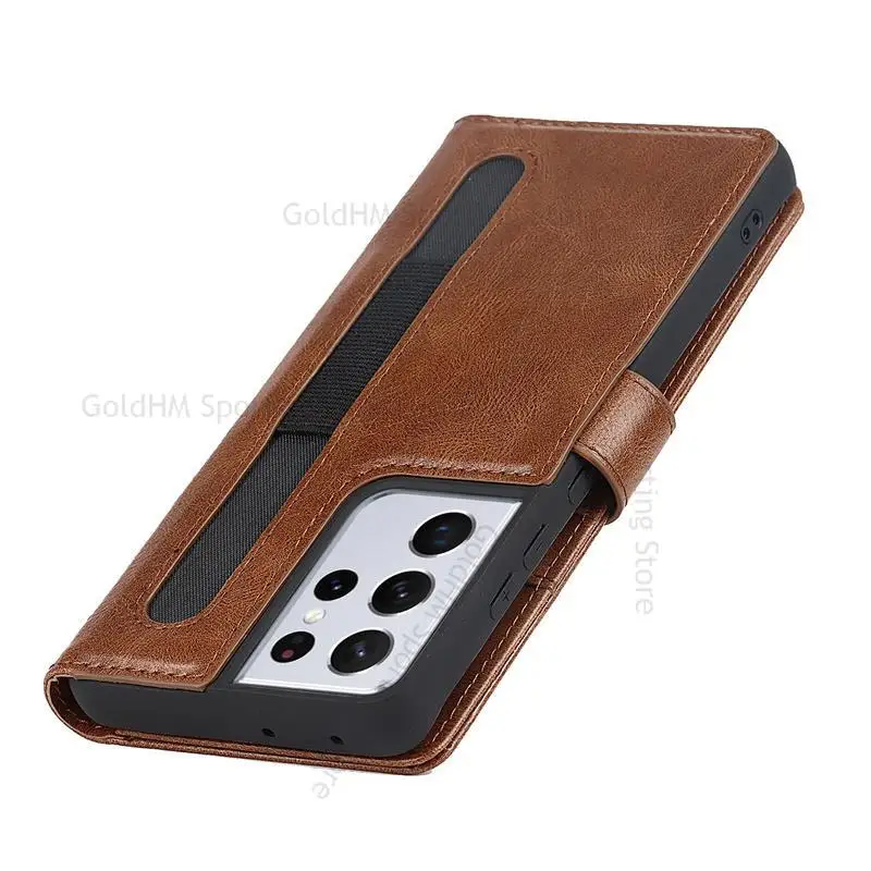 Leather Stylus S Pen Slot Magnetic Flip Phone Case For Samsung S21 Ultra 5G Wallet Card Slot Cover For Galaxy S21 Ultra SM-G998B