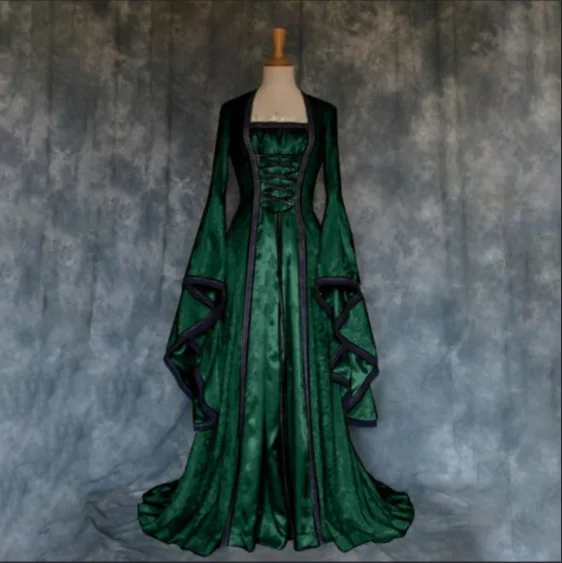 Vestido Retro de Arte Medieval para Mujer, Vestido de Terciopelo ueso para loween, Vestido de Otoño de Cintura Alta, Est...