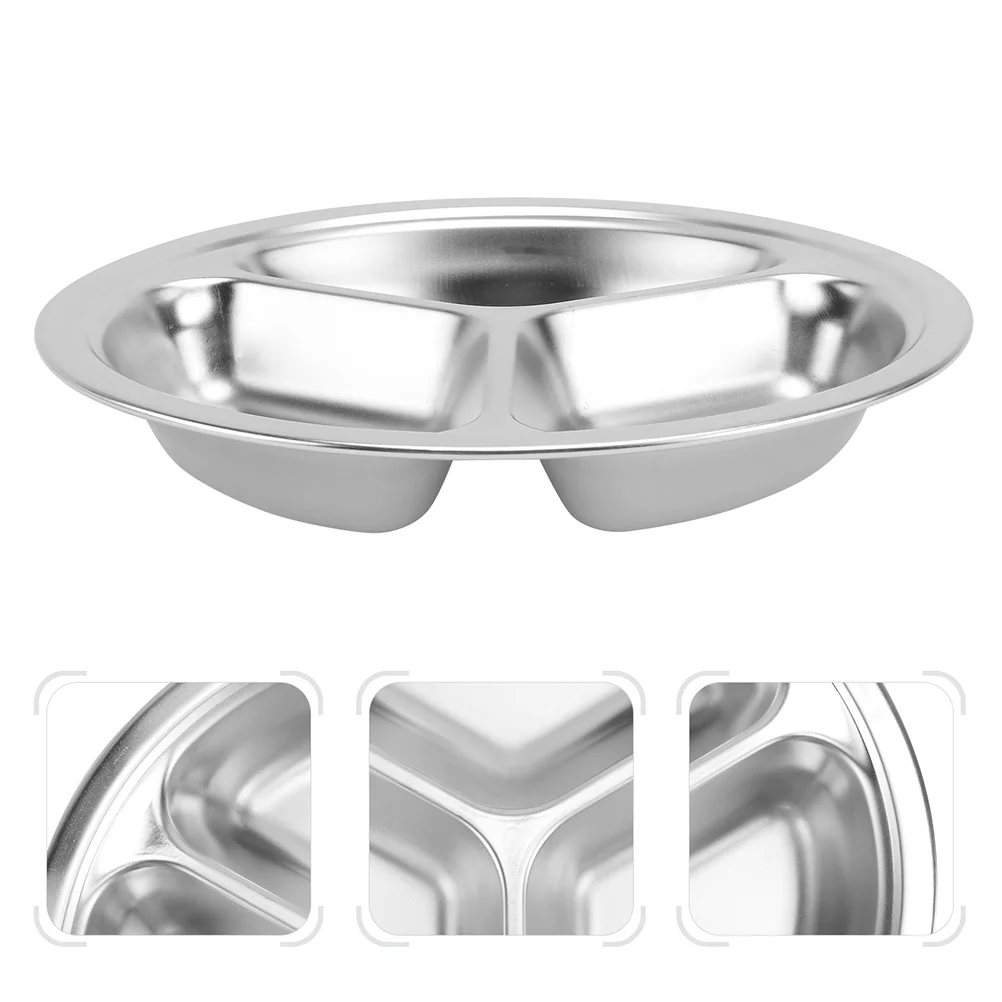 

2 Pcs Tableware Three Compartment Serving Plate Toddler Tray Plates Stainless Steel Square Dinner