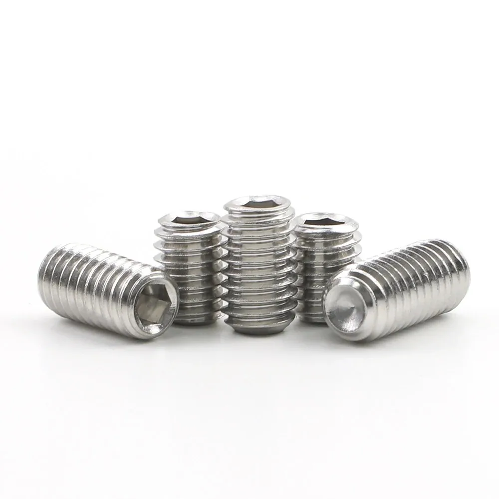 JUIDINTO 2-50pcs DIN916 Hex Socket Cup Point Set Screws 304 Stainless Steel Headless Grub Screws M1.6 M2 M3 M4 M5 M6 M8 M10 M12