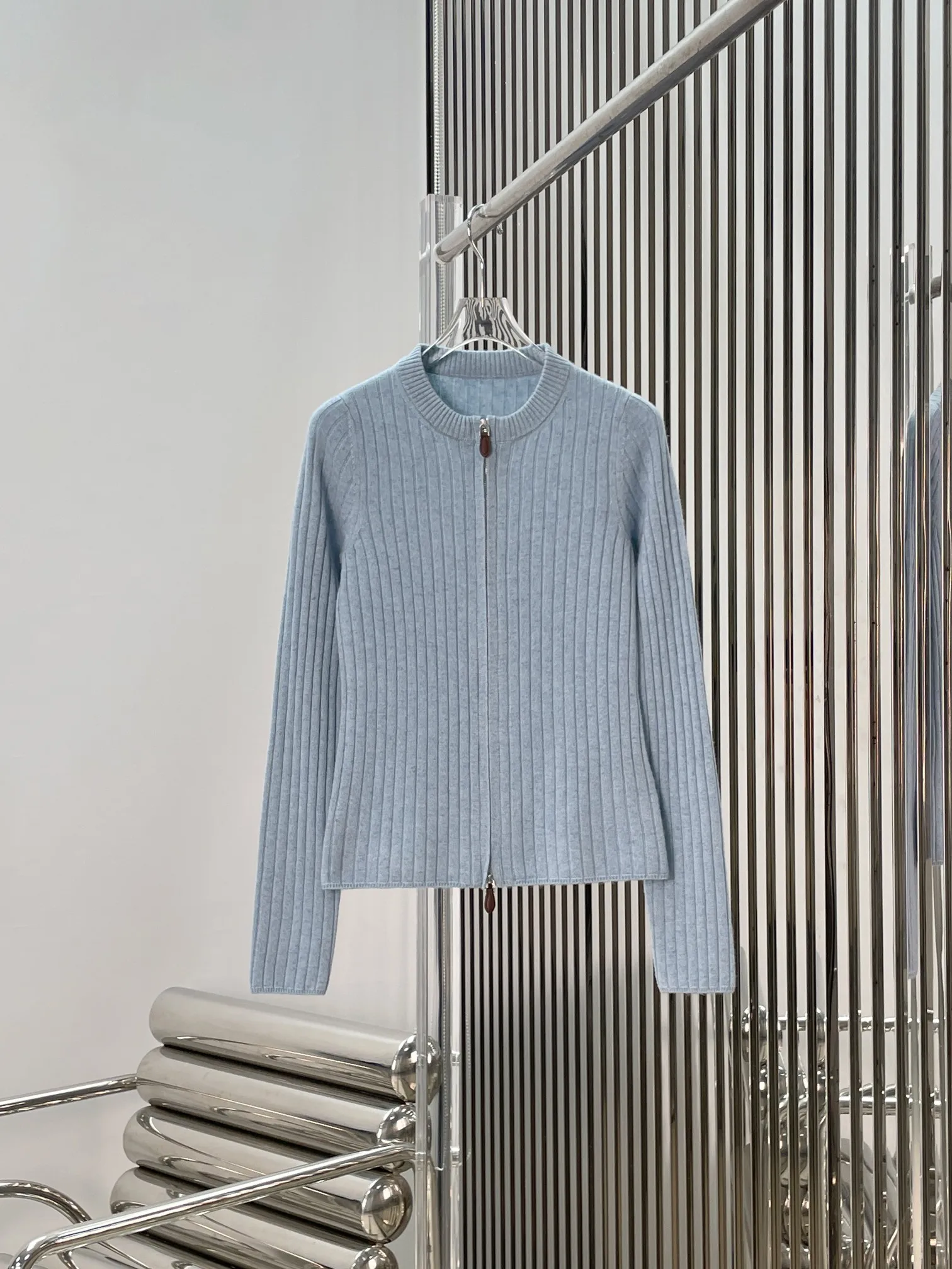

High Quality Women's Knitted Cashmere Cardigan Double Zipper round Neck Slimming Stylish Versatile Long Sleeve Spring Fashion