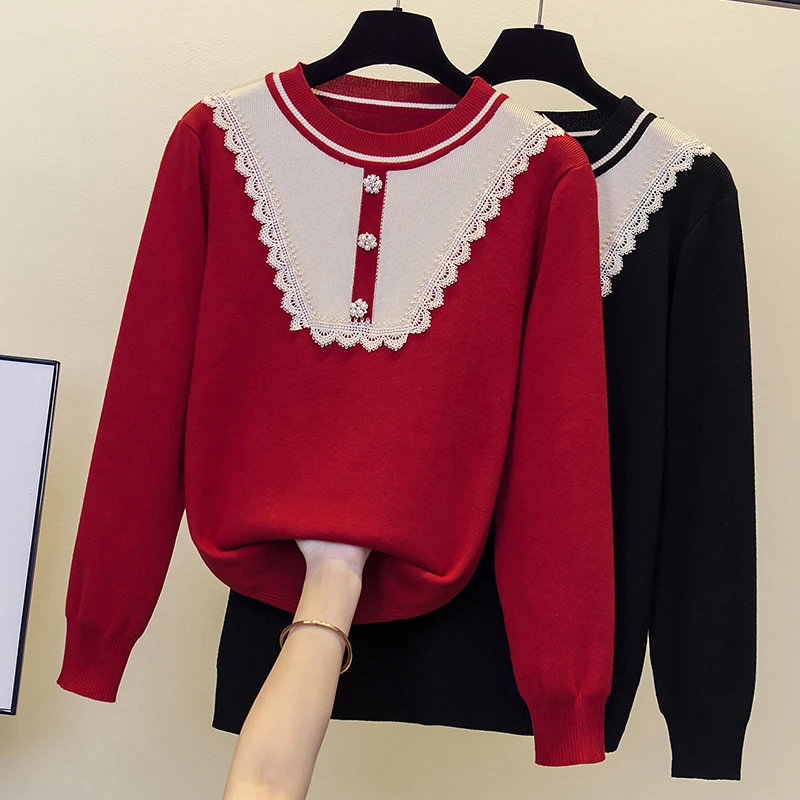 

2022 New New Design Printed Pullover Round Neck Sweater Autumn Winter Women's Casual Long Sleeve Pullover Retro Elegant Tops