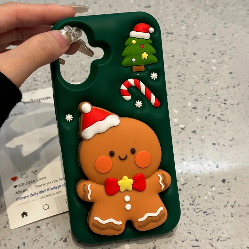 الشتاء ثلاثية الأبعاد عيد الميلاد ندفة الثلج ثلج الزنجبيل رجل الوقوف لطيف جراب هاتف آيفون 17 AIR 16 15 14 13 برو ماكس زائد Y2K غطاء