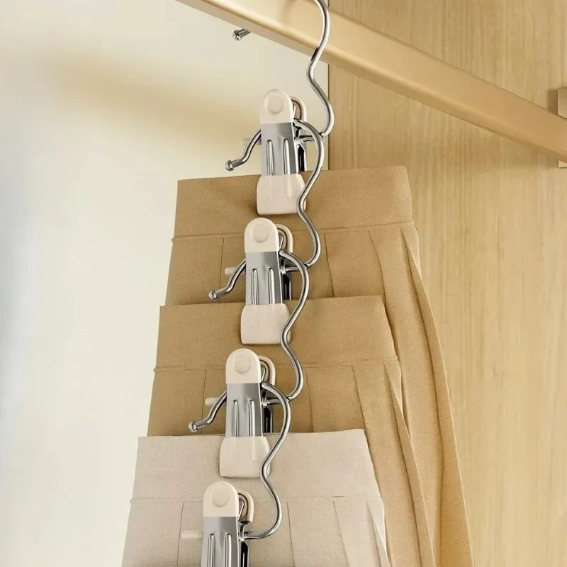 Stainless Steel Clothes Clips with Hook Clothespin Clothes Peg Portable Closet Hanging Clothes Clip Wardrobe Organizer Hanger