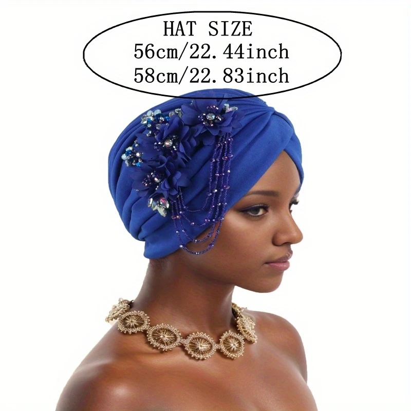 Elegant Floral Tassel Turban Cap for Women Breathable Stretchy Beanie Hat Perfect for Ramadan & Chemotherapy Patients view 5