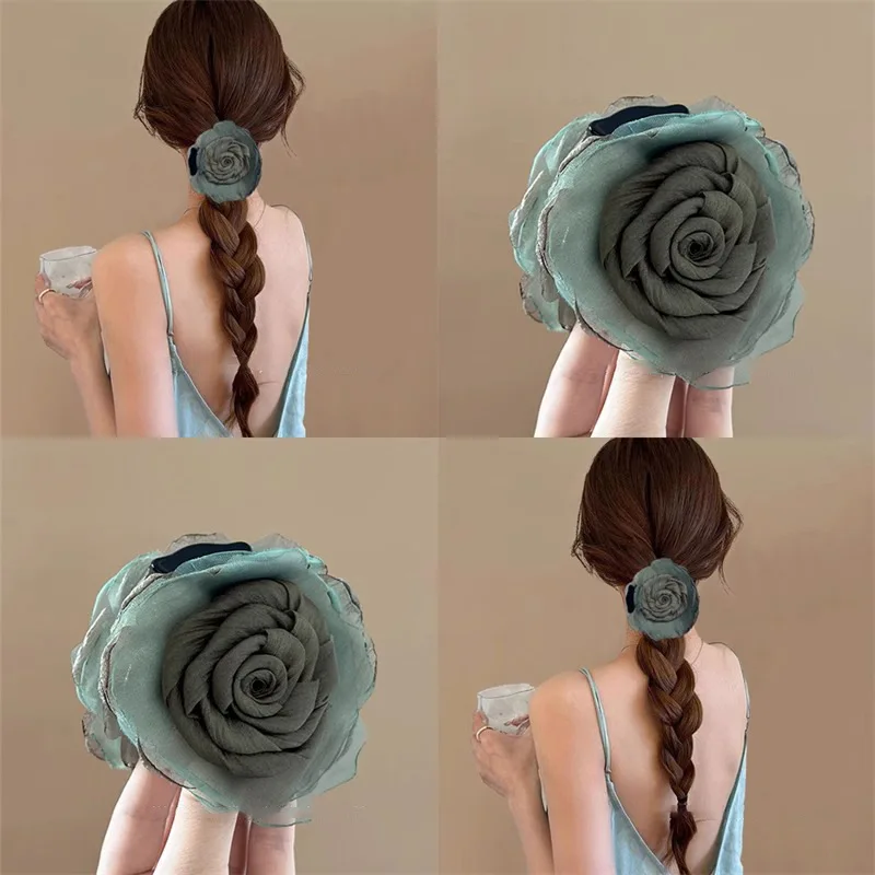Large Rose Hair Claw Clip for Women Elegant Romantic Rose Flower Hair Claw Head Ponytail Updo Vintage Hair Clips for Daily Party