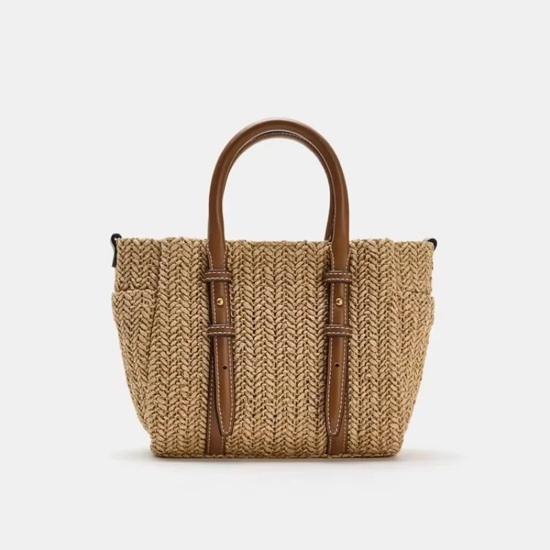 New Summer Grass Woven Handbag Weaving Fashion Versatile Mini Single Shoulder Crossover Shopping Bag