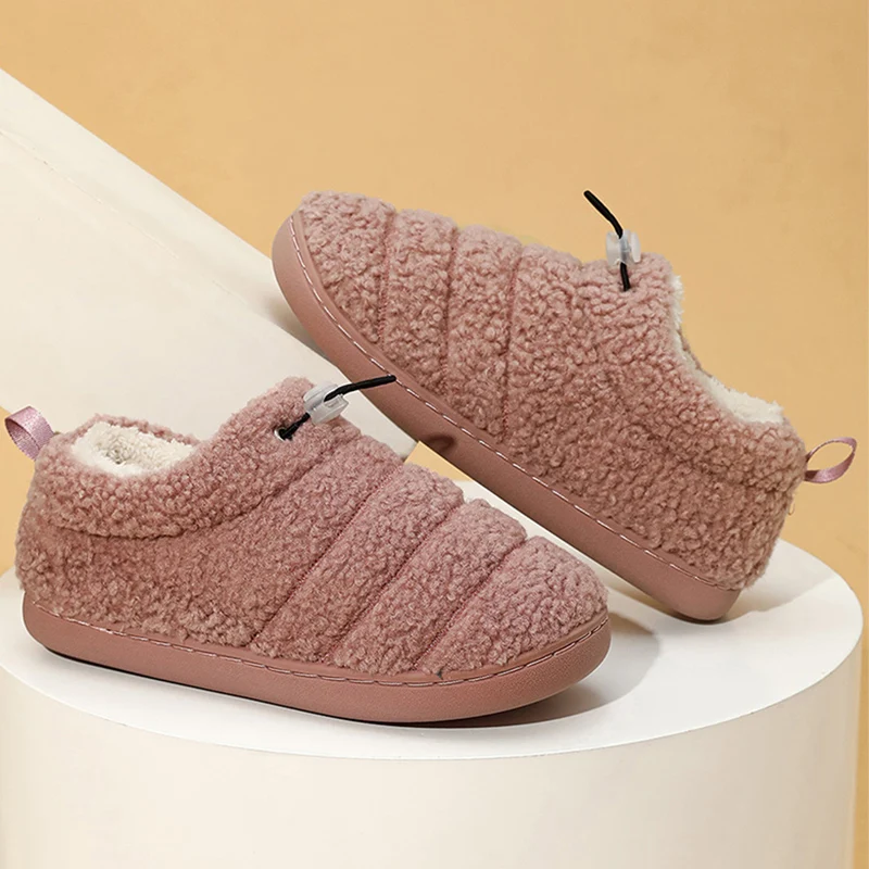 داخلي دافئ منزل نعال قماش النساء 2025 الشتاء فو الفراء كعب مسطح أحذية قطنية امرأة الانزلاق على عدم الانزلاق شرائح قطنية الإناث #5