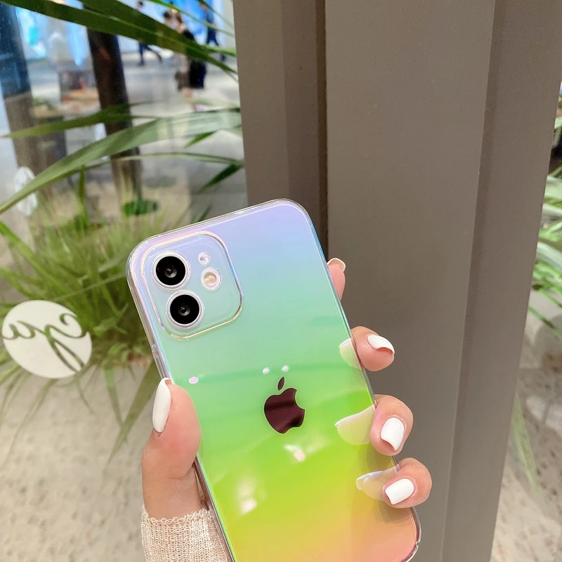 Fashion Rainbow Laser Phone Case For iPhone 11 12 13 14 15 Pro Max XS X XR 7 8 Plus Mini SE 2020 Luxury PC Bumper Back Cover