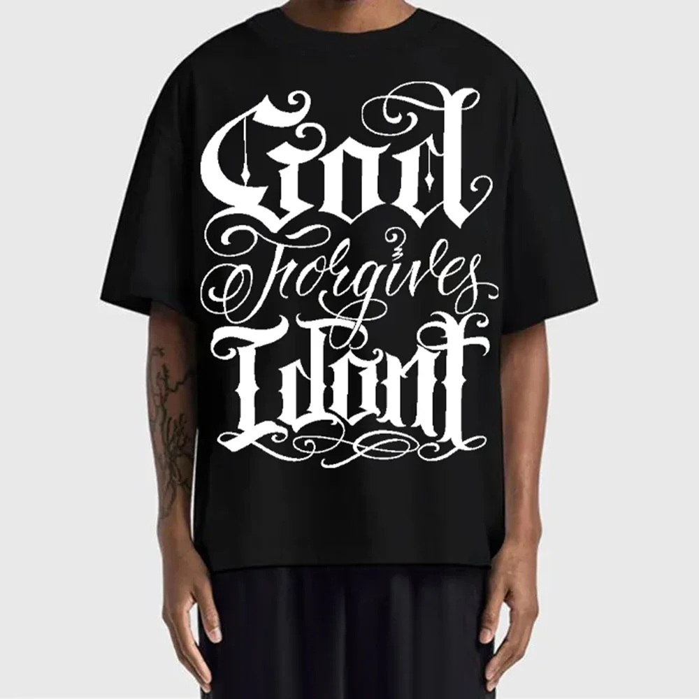 

Men Summer Y2K American Retro High Street Cotton T-shirt Short-sleeved Letter Printing Loose Hiphop Casual Top Men's Clothing