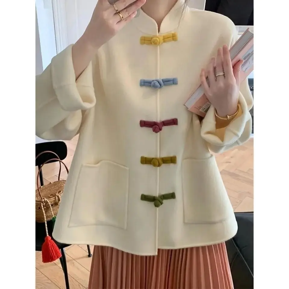 2024 chinese ethnic style outerwear for women's autumn new oriental design red large size top buckle tangsuits cardigan coat