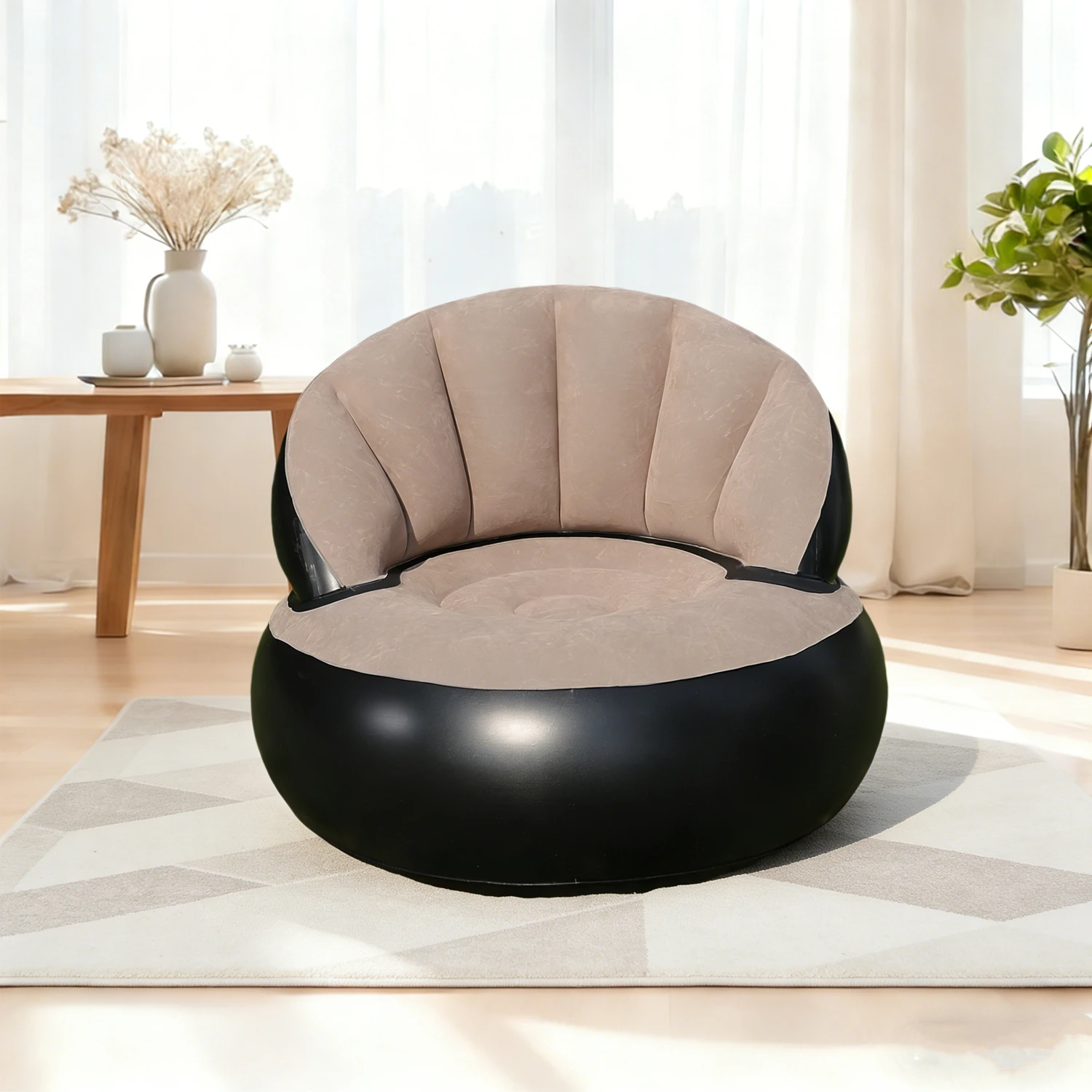inflatable sofa with backrest, portable quick-inflating foldable lazy sofa, PVC flocking surface, suitable for living room, game