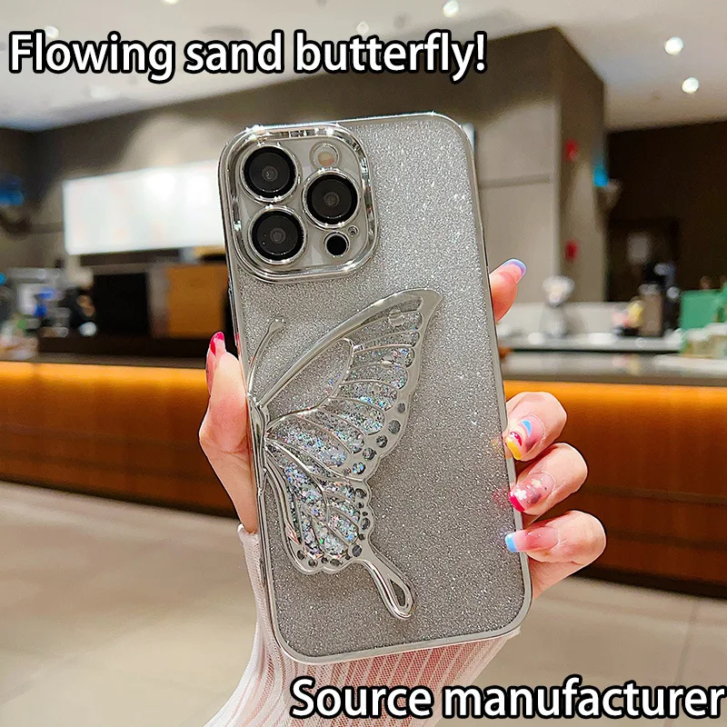 

For iphone16 case iphone14 Personality iphone12 Creative iphone15 Quicksand Butterfly iphone13 Glitter iphone16 Plus