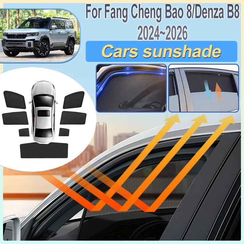 

For Fang Cheng Bao 8 2024 2025 2026 Denza B8 Curtain-Style Mesh Car Sunshade Windshield Window Sun Visor Covers Auto Accessories