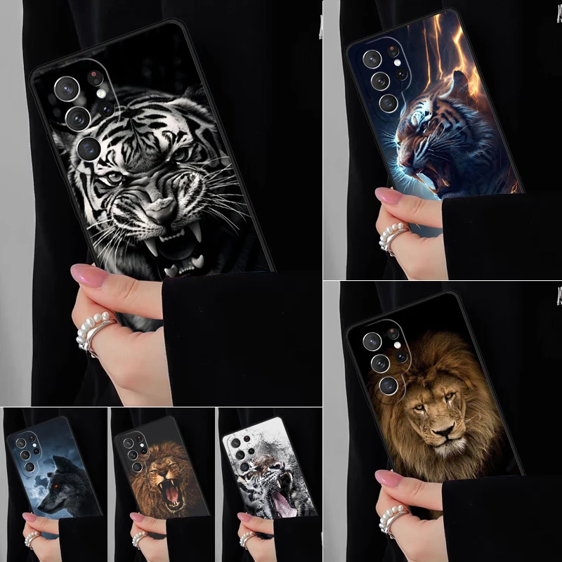 

Чехол для телефона Animal Lion Wolf Tiger для Samsung Galaxy S25 S24FE S23 S22 S21FE S20 S10 Plus Ultra Note20 10Pro, мягкий черный чехол