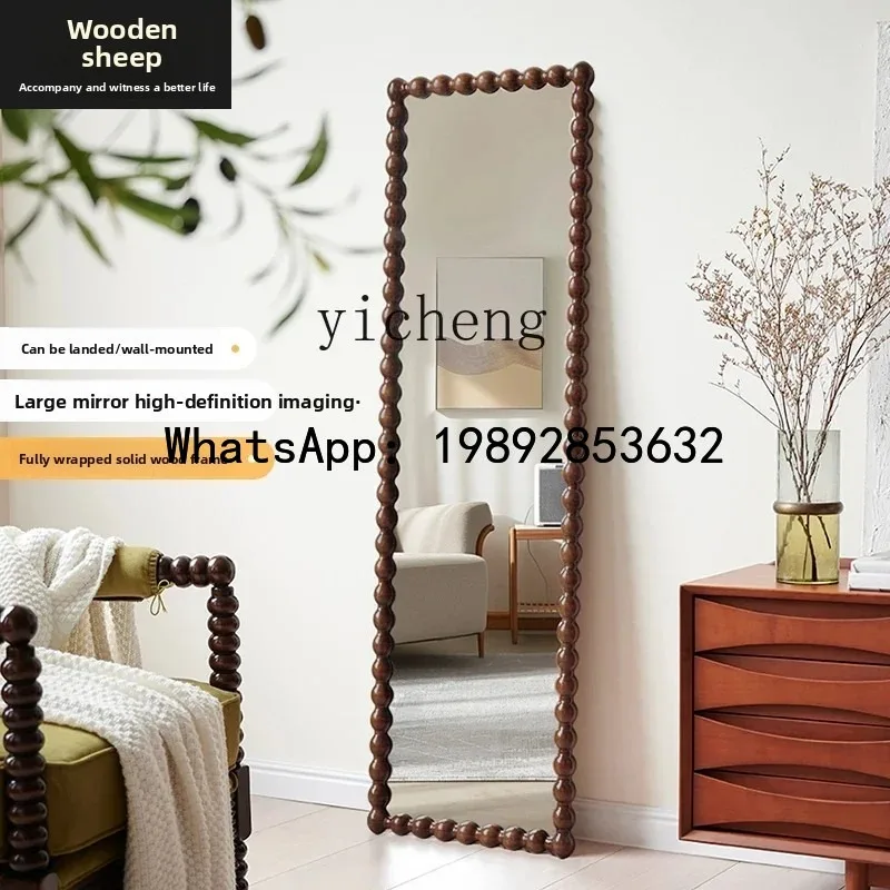 X1 Retro Dressing Mirror Bedroom Solid Wood Full-Length Mirror Wall-Mounted Fitting Room Entryway Floor Mirror