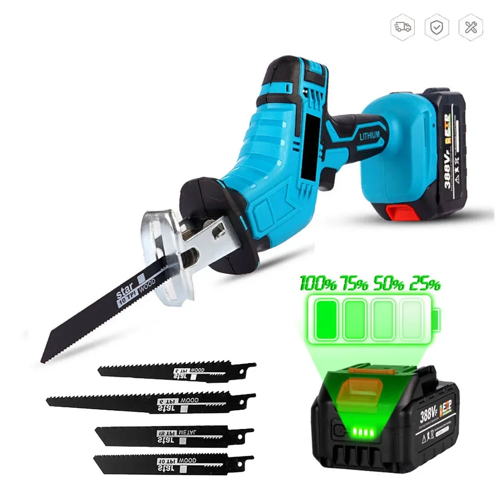 

18V Cordless Reciprocating Saw Handsaw Saber Multifunction Saw for Metal Wood Pipe Cutting with 4 Blades Kit For Makita Battery