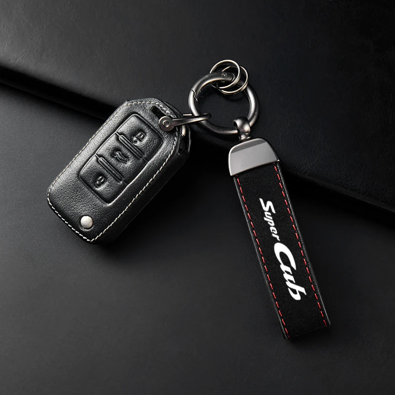 For Honda Super CUB C70 90 110 C125 2025 Accessories High-Grade Leather Suede Keychain Motorcycle Keyring