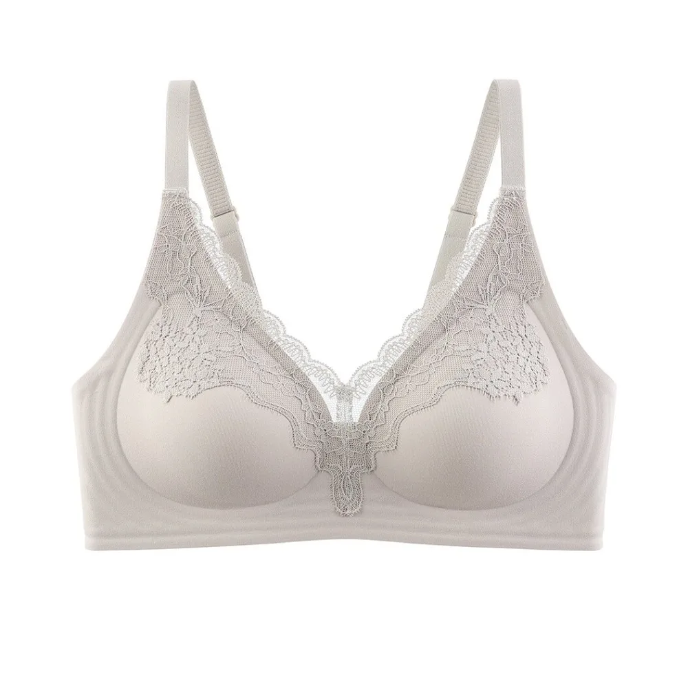 セクシーな  French Lace Seamless Bra Women Deep V Push‑Up Brassiere Side Gathering Non‑Empty Cup Cozy Lingerie for Small Bust M‑2XL