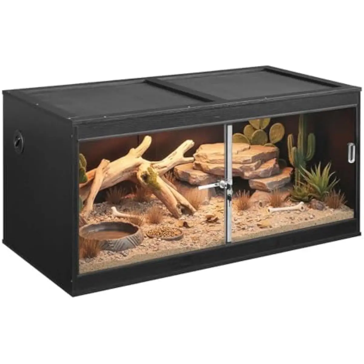 50 Gallon Reptile Terrarium with Front Sliding Glass Doors and Lock, Stackable Wooden Reptile Enclosure for Bearded Dragon Snake Gecko