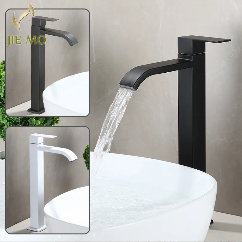 black stainless steel Single Cold Faucet Black Paint Operation Bathroom Basin Tap High Faucets