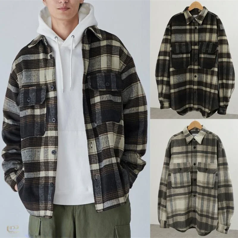 Retro Oversize Plaid Flannel Shirt Jacket Thick Long Sleeve Youth Fashion Polyester Fiber Warm Winter Outerwear for Men And W...