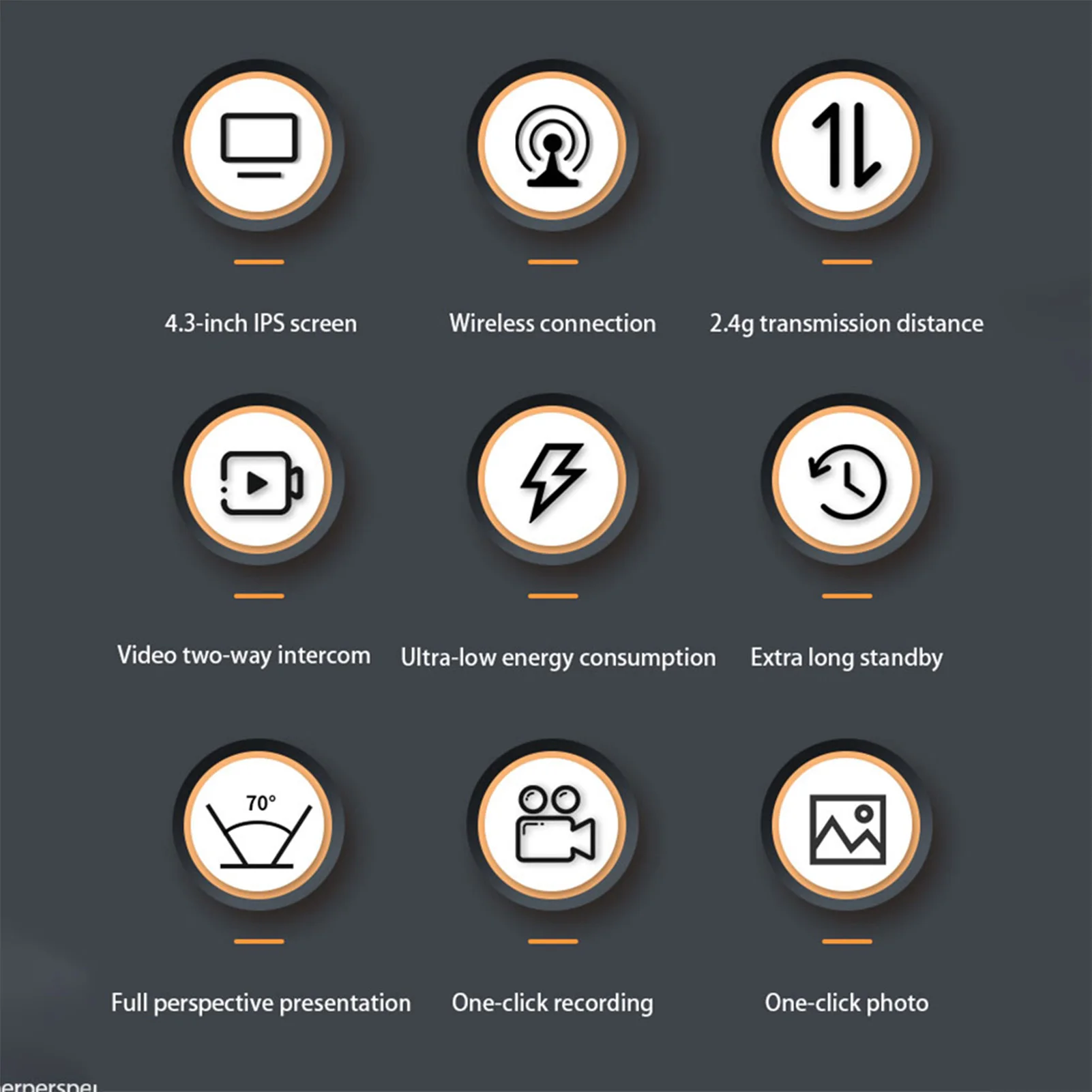 Layar IPS 4.3 Inci Bel Pintu Interkom Visual Nirkabel 2.4G dengan Layar, Pemantauan Video Definisi Tinggi Pintar Nirkabel Intellig