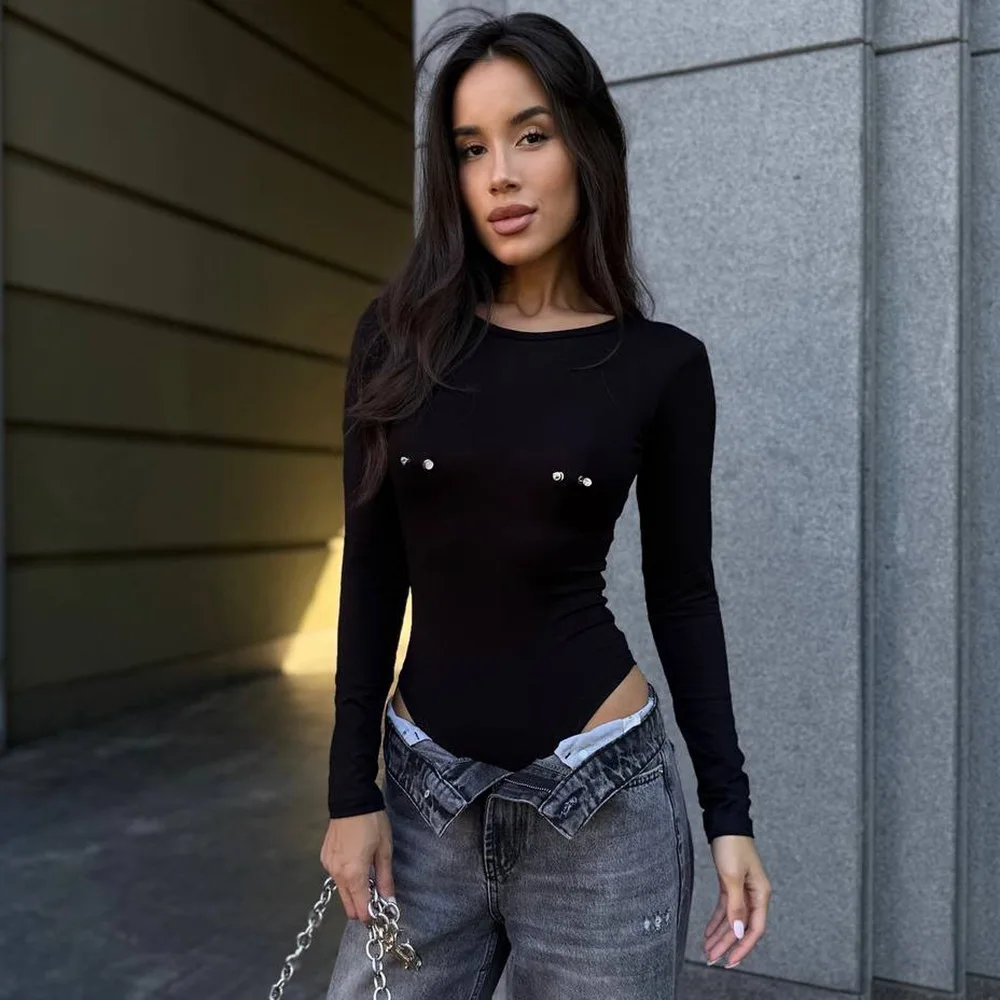 

Slimming Long Sve Monocomatic Jumpsuit High Waist Wide Leg Pants Silk Fabric Thinming Overalls Women's Faion Spring Co...