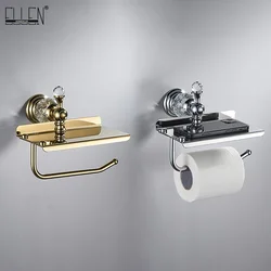 Crystal Paper Toilet Holders Wall Mount,Bathroom Tissue Roll Holder with Shelf, Toilet Accessory for Storage Gold Chrome 85486W