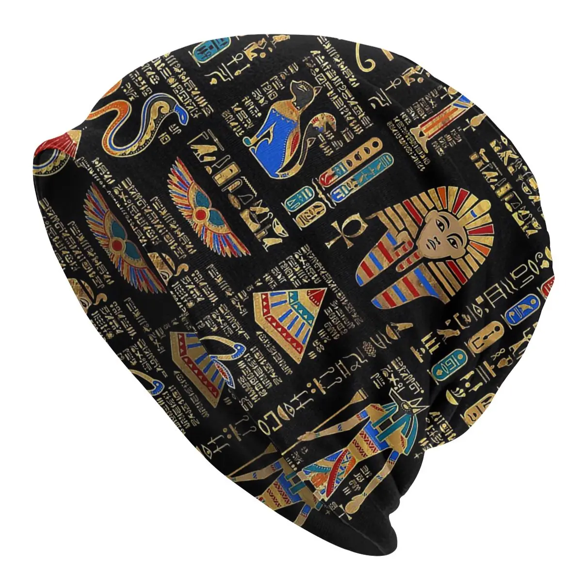 Egyptian Mythology Ancient Egypt Gods Atum Horus Osiris Hieroglyphs And Deities On Black Men Women Thin Beanies Cycling Ski Cap