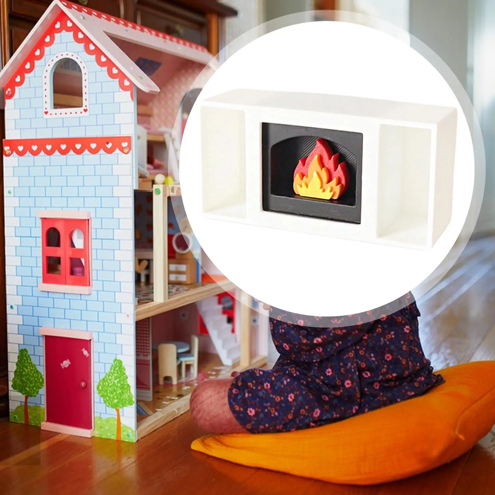 ديكور مشهد مدفأة بيت الدمى، لوازم مشهد المدفأة الصغيرة المحاكاة