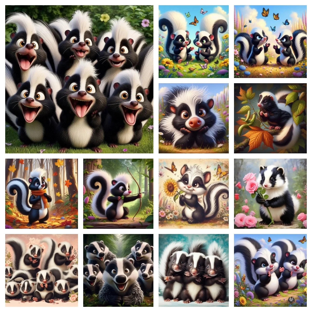 

Cartoon Skunk DIY 5D Diamond Painting Kids Hand Painting Animal Mural Diamond Embroidery Mosaic Wall Sticker Home Decor