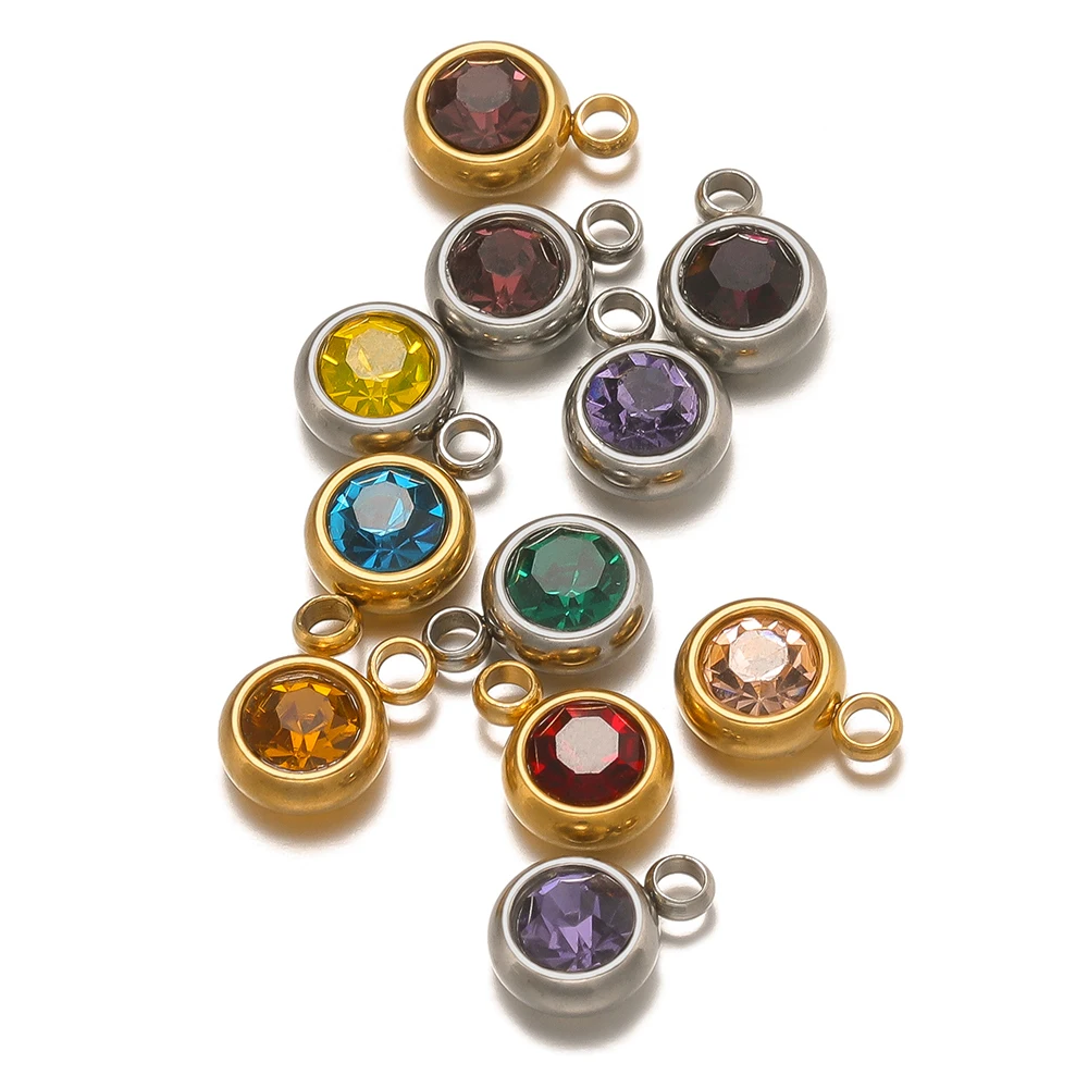 20pcs Stainless Steel 6mm Crystal Glass Charms Pendants for DIY Jewelry Making Necklace Earrings Accessories Findings Wholesale